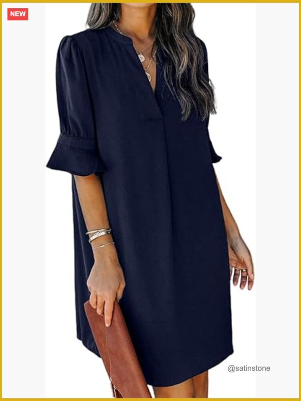 V-Neck Ruffle Short Sleeve Shift Dress Summer Casual Knit